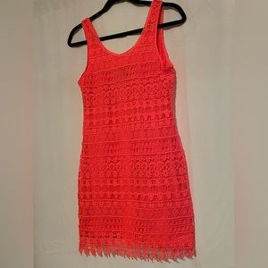 Divided H&M sleeveless lace detail mini dress in neon coral pink